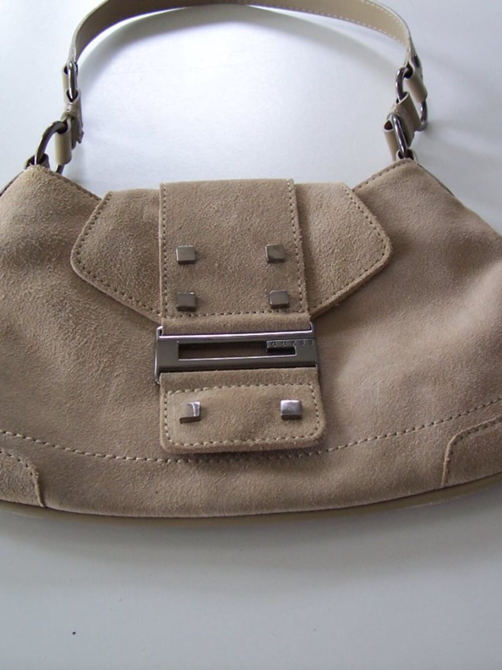 Guess Bag Biege Suede Leather with Silver Colored Hardware